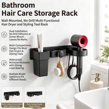 Multi-Functional Hairdryer Holder , No-Drill Wall-Mounted Storage Rack For Bedroom And Bathroom Multifunctional Wall-Mounted Bathroom Organizer - Stylish Black Design, Suitable For Hair Dryer, Comb, Shaver, And Cosmetics Storage - Multicolor 1 - View 3