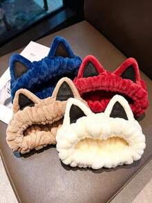 Plush Cat Ear Headband, Soft Coral Fleece Face Wash Headband, Suitable For Makeup, Skincare, Face Mask, SPA, Shower And Daily Beauty Care - Multicolor - View 7