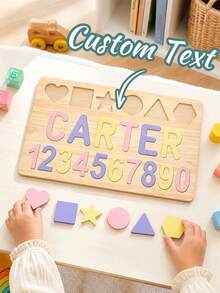 Personalized Wooden Name Puzzle, Handmade Pattern Name & Number Puzzle, Colorful Smooth Cut Blocks, Natural Solid Wood Rectangular Puzzle Board, Customized Personalized Name Engraved Design, Christmas Gift For Teens, First Birthday Gift. Suitable For Home Game Room Indoor Games, Suitable For Boys, Girls, Teens Sensory Learning Tools. - Multicolor - View 4