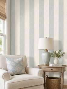 SUPSTICKER Neutral Linen Striped Self-Adhesive Wallpaper, Removable, 3 Sizes 15.75*78.74/118.11/196.85 Inches, Home Decor - Multicolor - View 2