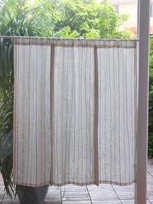 1pc Blue Vertical Striped Japanese Style Sheer Curtain With Tie-Up, Short Partition Curtain For Small Window - 1PC - View 6