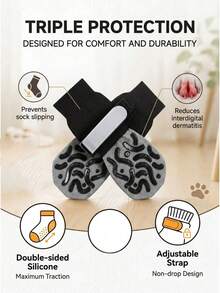 4pcs Anti-Slip Dog Socks, Double-Sided Grip Soft & Breathable, Noise-Reducing Non-Slip, For Medium To Large Dogs And Senior Dogs, Indoor Pet Socks And Leg Protection - Multicolor - View 10
