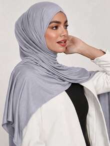 1PC Women's New Large Size Hijab Headscarf Long Scarf Solid Color Casual Soft - Light Grey - View 4