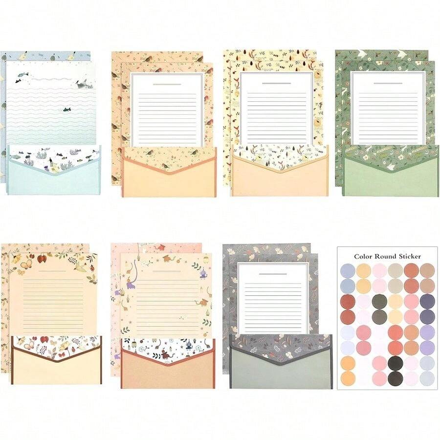 [54 Sheets Floral Pattern Stationery] A Set Of 54, Featuring Fresh And Beautiful Floral Pattern Western-Style Envelopes, Double-Sided Invitation Card Set Includes 18 Envelopes And 36 Sheets Of Stationery. - Multiple Styles - View 1