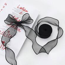 1 rollo de 9m de cinta vaporosa con borde, para arreglos florales, envoltura de regalos, hacer lazos, bodas, decoración de fiestas, Navidad - Negro - Ver 2