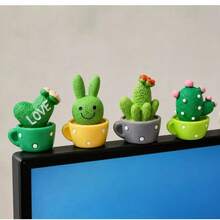4pcs/Set, 2pcs/Set, 1pc [Random Style] Cute Vase Cactus Set, Desktop Decoration, Office Accessories, Stress Relief Ornament, Mini Desktop Decor, Computer Monitor Office Space Decoration - Cactus - View 5