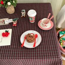 1pc Christmas New Year Tablecloth, Red Plaid Pure Cotton INS Style Decorative Background Cloth, Suitable For Holiday And Daily Decoration - Black - View 5