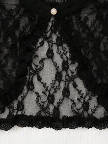 Tween Girl Halloween Lace Jacket And Funny Skeleton Print Spaghetti Strap Dress Set - Black and White - View 5