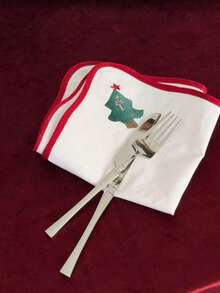 1/2/4pcs Holiday Party Decoration Napkins, Christmas Home Dinner Table Decor, Creative Atmosphere Photo Props - White - View 5