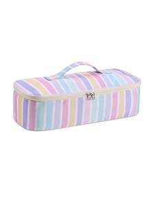 Colorful Striped Hair Tool Storage Bag With Mesh Pocket, Zippered Travel Portable Organizer For Hair Dryer/Curling Iron/Flat Iron, Vacation Travel - Multicolor - View 18