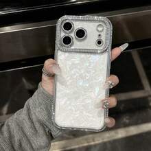 Luxury Rhinestone Phone Case, Compatible With IPhone 18 Pro Max 17 Air 16 15 14 Plus 13 12 11, Transparent Glitter Frame, Shell Pattern Backplate, Shockproof Protective Cover, Suitable As A Gift For Women And Men - Silver - View 3