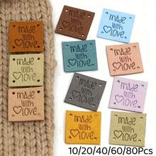 10/20/40/60/80Pcs Mixed Color Square Handmade Labels, Colorful Leather Labels, Microfiber Leather, Decoration For Clothing And Handicrafts - Multicolor - View 1