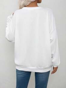 1PC Bon Jovi Rose Sword Print Women's Fleece Sweatshirt Long Sleeve Casual Pullover Tops For Women - White - View 2