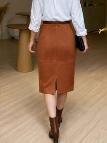 Women's Solid Color Casual Versatile Daily Skirt - Brown - View 5
