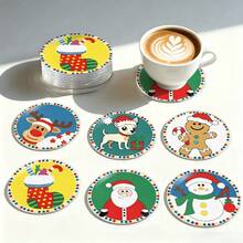 Christmas Hot-Selling 9pcs Christmas Coasters, Cute Cartoon Santa Claus, Snowman, Reindeer, Gingerbread Man, Puppy, Tree PET Water Cup Coasters, Suitable For Home Kitchen Dining Table Party, Winter Holiday, Protect Tabletop Decor, Christmas Decoration Gift - Multi-color LDX2662 - View 6