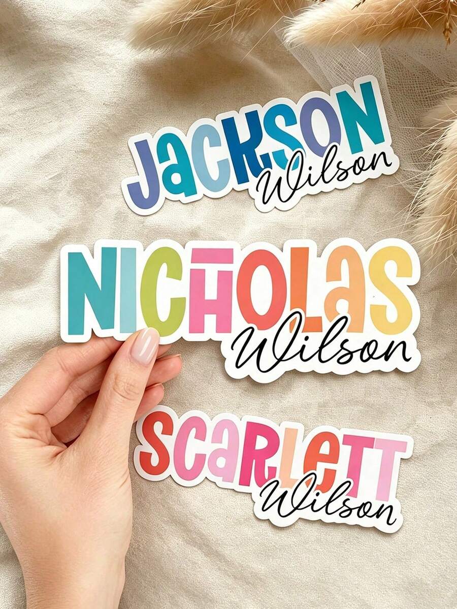 Customize Name Sticker, Personalized Stickers,Waterproof, Scratch-Resistant, With Cut-Out Effect, Suitable For Cups, Personal Items, Lunch Boxes, Cups, Books, Computers, Mobile Phones, Coffee Mugs,Phone Cases, Ceramic Mugs, Water Bottles - Multicolor - View 1