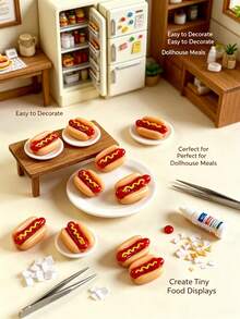 1-18pcs Mini Resin Hot Dog Decorations, Mini Hot Dogs, Suitable For Home Food Decor, Fairy Garden, Mini Landscape And Handmade DIY, Exquisite And Durable Small Models, Phone Case Decoration DIY Accessories - Multicolor - View 4