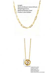 VceTd 2PCS Romantic Style Heart Pendant With Paperclip Chain Layered Necklace Set, Stainless Steel For Women, Suitable For Daily Wear, Dating Or Valentine's Day Gift - Yellow Gold - View 2