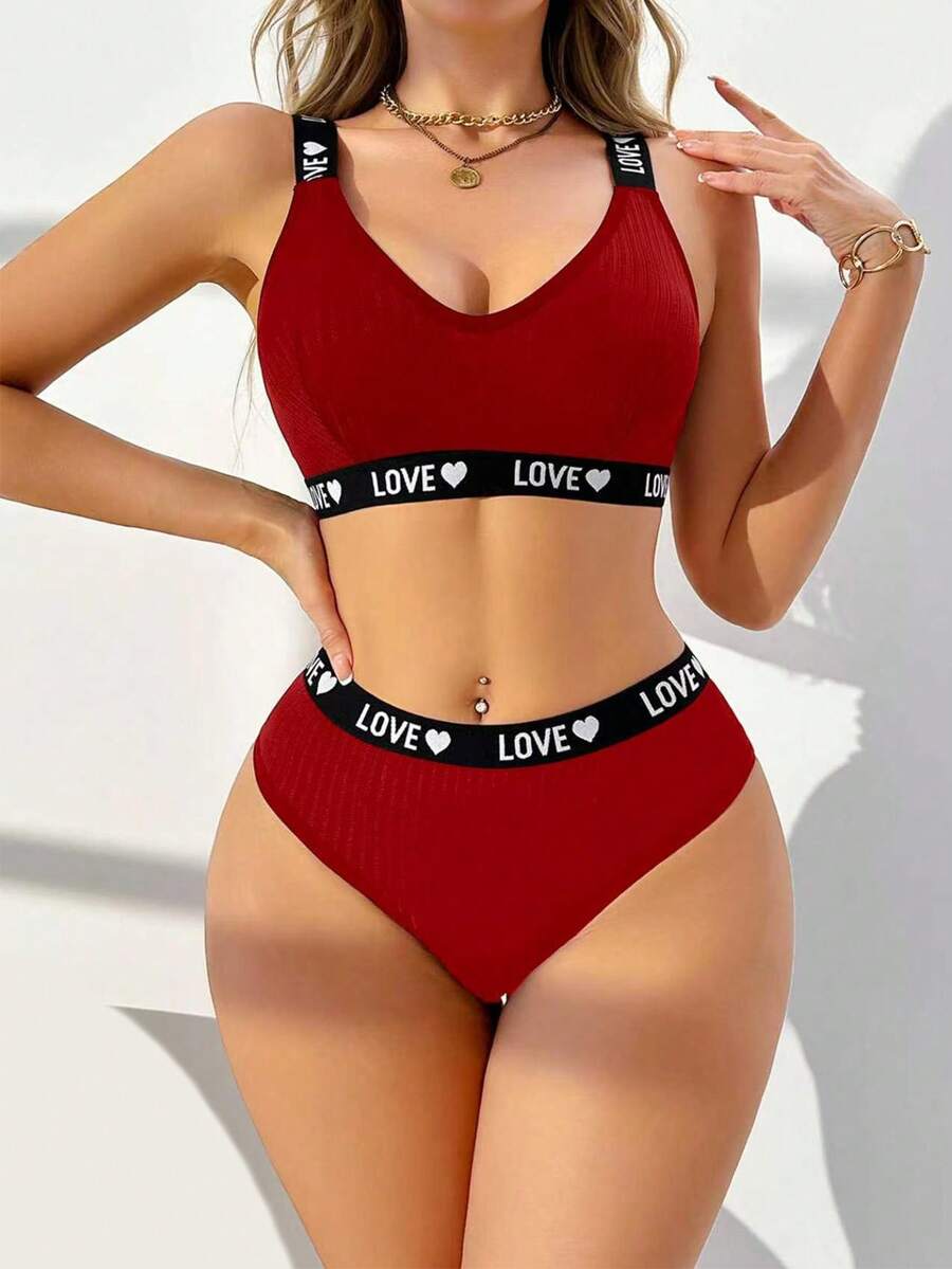 性感舒适的女士内衣套装 - 酒紅色 - 查看 1