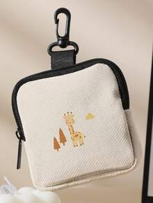 1pc Cartoon Giraffe Print Mini Coin Purse, Zipper Closure Small Pouch With Swivel Hook For Earphones Coins Tiny Accessories, Can Hang On Backpack - Multicolor - View 10