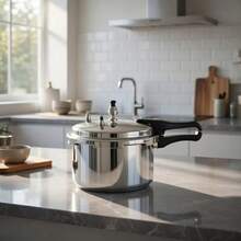 7L Heavy-Duty Aluminum Pressure Cooker With Induction-Compatible Base – Fast,  & Effortless Cooking! Features Auto-Release Ty Valve, 100% Secure Locking Lid, Extra-Wide Heat-Resistant Silicone Handles, And Scratch-Resistant Silver Finish. Per - View 7