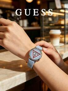 GUESS Vintage Triangle Logo Series Quartz Watch, Denim Fabric & Silicone Multicolor Strap, Unisex Wristwatch - one-size - View 10