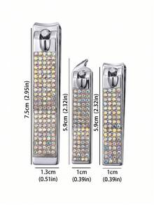 3pcs Luxury Rhinestone Nail Clipper Set, Stainless Steel Sharp Blade Nail Trimmer, Suitable For Fingernails And Toenails, Portable Manicure And Pedicure Tools, Ideal Beauty Gift For Women And Men - Silver - View 4
