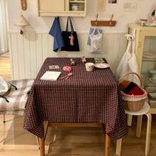 1pc Christmas New Year Tablecloth, Red Plaid Pure Cotton INS Style Decorative Background Cloth, Suitable For Holiday And Daily Decoration - Black - View 1