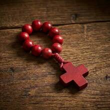1/2/5pcs Natural Wooden Cross Pocket Rosary Jewelry Set, Prayer Bead Ring, Portable Religious Faith Accessory, Suitable For Daily Prayer And Church, Unisex, Wooden Bead Cross Pendant - Multicolor - View 9