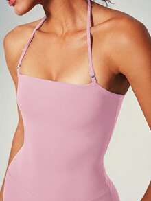 UONNOU Peach Butt-Lifting Flare Leg Jumpsuit, Square Neck Square Neck Backless Yoga Jumpsuit - Baby Pink - View 3