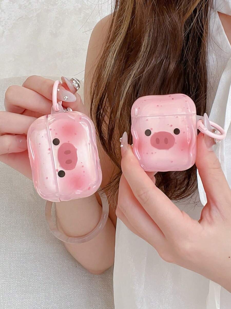 Gradient Pink Pig Bluetooth Earphone Protective Case Compatible With Iphone, Earphone Case Compatible With Airpods 1/2nd Gen, 5th Gen Earphone Protective Cover, With Buckle, Compatible With AirPods 1/2/3/4/5/Pro/Pro2/Pro3, Boyfriend/Girlfriend Gift, Cute Birthday Small Gift