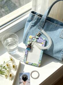 Retractable Anti-Loss Spring Rope Oil Painting Style ID Card Holder, Aesthetic Floral Design, Artistic Style Card Holder, Detachable, Exquisite Fashion Accessory, Badge/Card Display Protection Cover, Student ID Card Holder, Bus/Metro Card Holder, Non-Inductive, Bank Card Holder, Idol Merchandise Small Card Storage Sleeve, Portable ID Card Holder Decorative Keychain, Suitable For Office Workers, Nurses, Doctors, Teachers, Students, Etc., Gift For Family, Teachers, Close Friends, And Colleagues For Halloween, Back To School, Birthday, Valentine's Day. - Multicolor - View 5