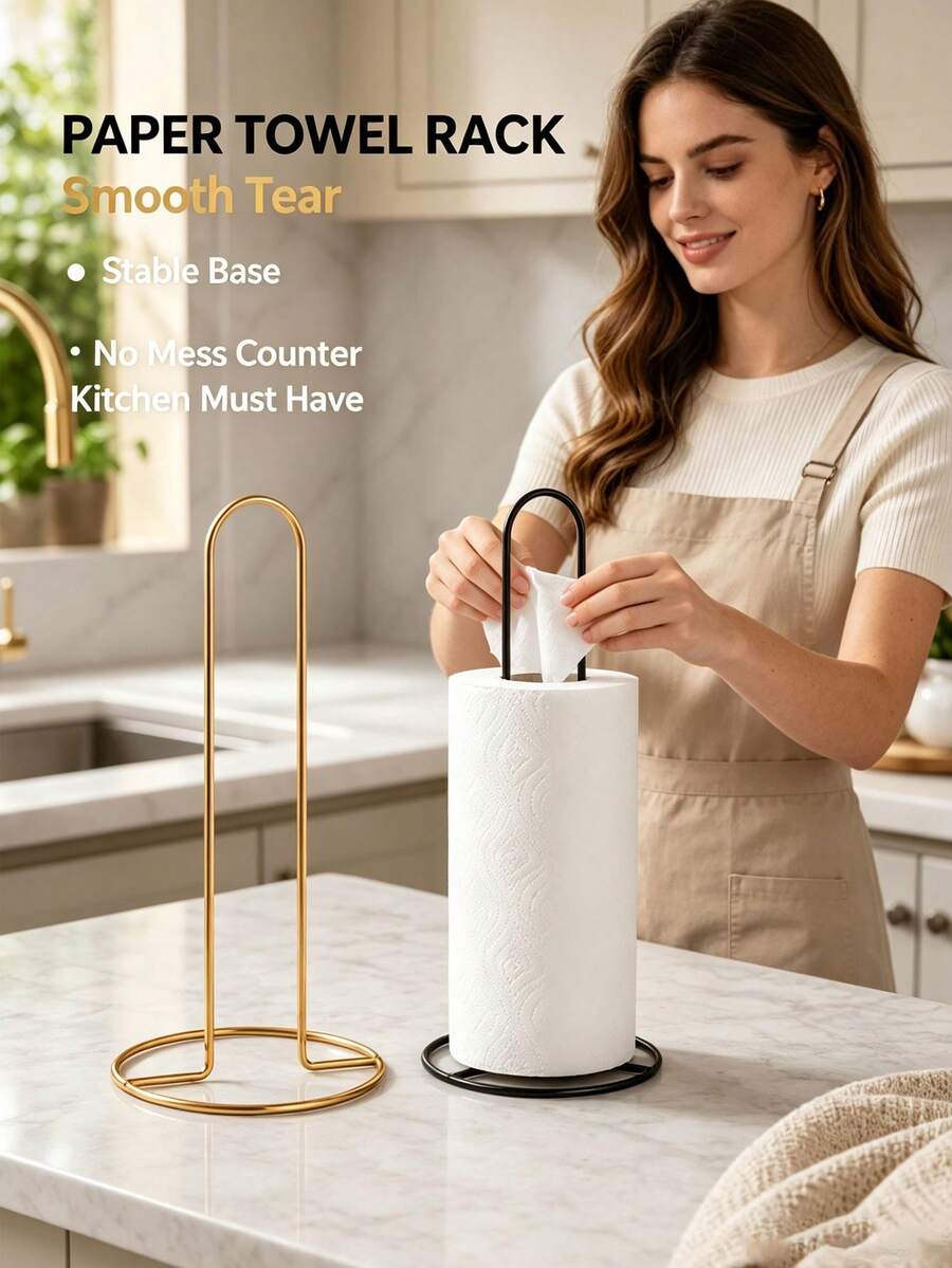 Easy-To-Use Wrought Iron Vertical Paper Towel Holder, Home Kitchen Dining Table Countertop Roll Paper Storage Rack, Stable Round Base Creative Desktop Paper Towel Holder, Suitable For Kitchen Paper Rolls - Multicolor - View 1
