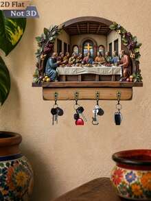 1pc Last Supper Theme Style Wooden Wall Clock Multifunctional Key Holder, Christmas Home Decor, Wall Decor, Entryway Decor, Room Decor, Villa Decor, Living Room Decor - A - View 2