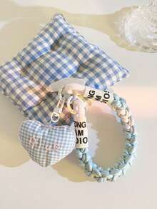 1pc Niche Personalized Pink Plaid Heart Pendant Phone Case Lanyard Short Wrist Strap Bag Charm Nylon Rope Universal Phone Lanyard - Multicolor - View 1