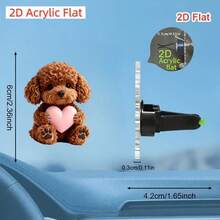 2D Flat Teddy Bear Heart-Shaped Car Air Vent Clip With Car Aromatherapy Diffuser, Refillable Fragrance, Cute Car Interior Decoration - A - View 3