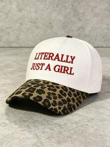 1件女款與男款時尚「LITERALLY JUST A GIRL」字母刺繡豹紋卡車帽，女款沙灘防曬棒球帽，適合四季，完美適配日常穿著、新娘婚禮用品、Y2K、聖誕節、萬聖節、感恩節、嘉年華、父親節完美禮物、單身女派對、戶外休閒旅行、沙灘度假必備，女款棒球帽 - 豹紋拼接 - 查看 4