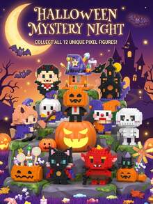 Halloween Series Building Block Set, Gift Assembly Toy, Arent-Child Interactive Party Game, Halloween Series Model Building Block Set, Holiday Decor/Desktop, Early Learning Educational Stem Toy, Birthday Gift, Halloween Thanksgiving Party Favor/Gift - Multicolor - View 2