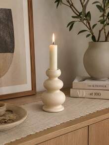 1pc Cream Resin Conical Candle Holder, Sculptural Modern Nordic Style, Suitable For Romantic Dining Table, Home Decor, Wedding Centerpiece And Creative Gift - Sandstone Style - View 14