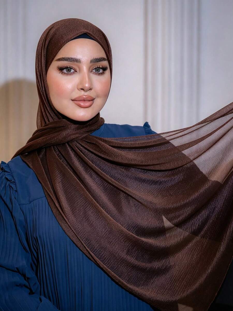 1pc Spring/Summer Casual Versatile Modest Hijab Minimalist Solid Color Soft Breathable Lightweight Muslim Hijab Scarf - MSL540 Coffee - View 1