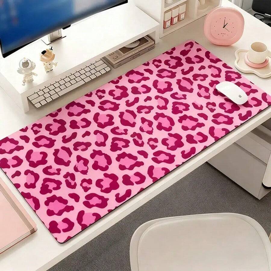Pink Leopard Print Mouse Pad | Non-Slip Rubber Desk Mat, With 2D Flat Printing, Durable And Stylish, Suitable For Gamers And Office Use, Perfect For Halloween And Christmas, Reusable - Pink Leopard Print - View 1