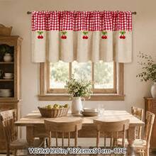 1PC Modern Fashion Plaid Pattern Coffee Curtain Rod Pocket Short Curtain, Cherry Decor Semi-Sheer Short Curtain, Suitable For Living Room, Patio, Kitchen, Dining Room Partition - Red and White Plaid - View 10