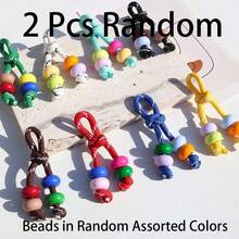 2pcs Assorted Color Handmade Woven Rope Knot Keychains, Colorful Beaded Bag Charms, Decorative Pendants For Keys, Backpacks And Earphone Cases - Multicolor - View 4