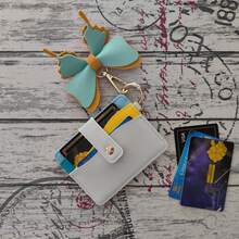 1pc Multi-Color PU Card Holder With Silicone Beaded Wrist Strap, Tassel Pendant, Snap Button Multi-Card Slots And Zipper Side Pocket, Functions As ID Card Holder And Coin Purse, Can Be Used As Wrist Keychain And Bag Charm, Portable Storage For Cards And Coins, Multiple Style Color Options To Match Daily Outfits - Multicolor - View 6