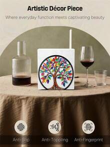 1pc Metal Napkin Holder For Table Standing Napkin Dispenser|Luncheon & Guest Napkins, Tree Of Life Napkin Stand For Cocktail, Upright Paper Napkin Holder For Kitchen Dining Table Coffee Bar - Multicolor - View 2