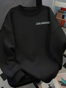 Street Style Contrast Color Retro Letter Graffiti Back Print Sweatshirt, Black Oversized Niche Personalized Autumn Crew Neck Top - Black - View 4