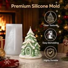 3D Pine Tree Snow House Shaped Scented Candle Silicone Mold, DIY Christmas Craft Gift And Candle Ornament Making Mold, Reusable And Easy To Demold - Transparent White - View 1