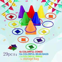 Throwing Game Set With Flag Bucket, Bean Bags And Plastic Rings, Suitable For Sensory Training Outdoor Throwing Games; Colorful Rings; Suitable For Pool Games, Pool Parties, Teenager And Adult Party Games Pool Toys, Suitable For Halloween/Christmas/Thanksgiving Activities - Multicolor - View 3