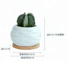 [1 Mini Ceramic Succulent Pot]Mini Ceramic Succulent Pot With Bamboo Tray‑Plants Not Included - Succulent Planter - View 6