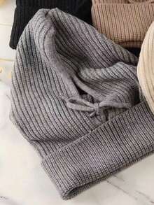 Knitted Balaclava Drawstring Face Mask Winter Warm Hood - A - View 4